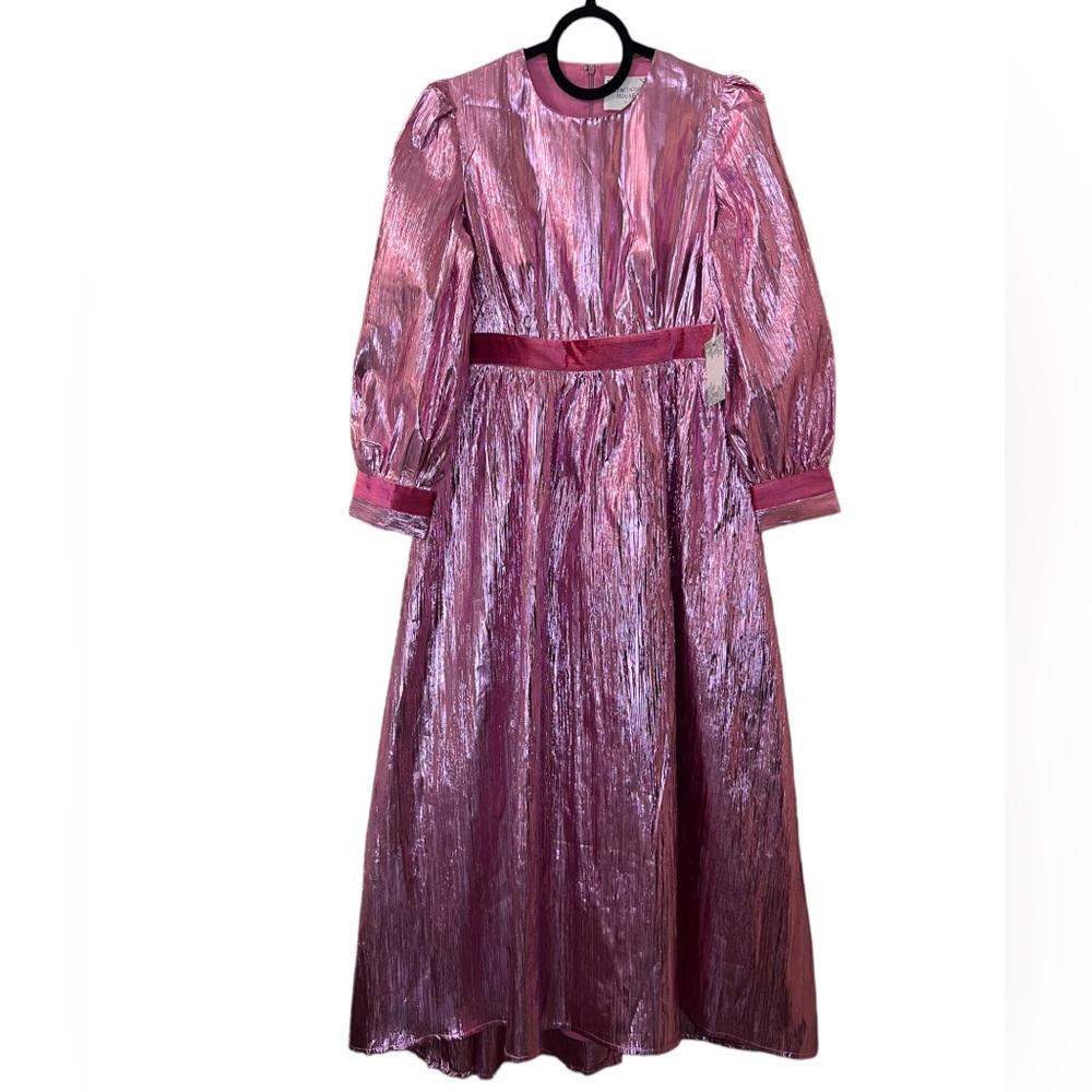 Tuckernuck Hyacinth House Pink Metallic Plisse Eloise Midi Dress Sz S - Picture 7 of 15